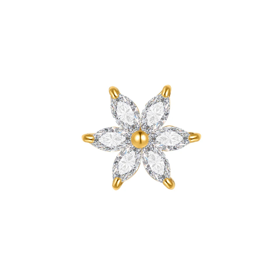 Titanium Dermal Anchor Top with CZ Flower Head - Body Jewelry 14G