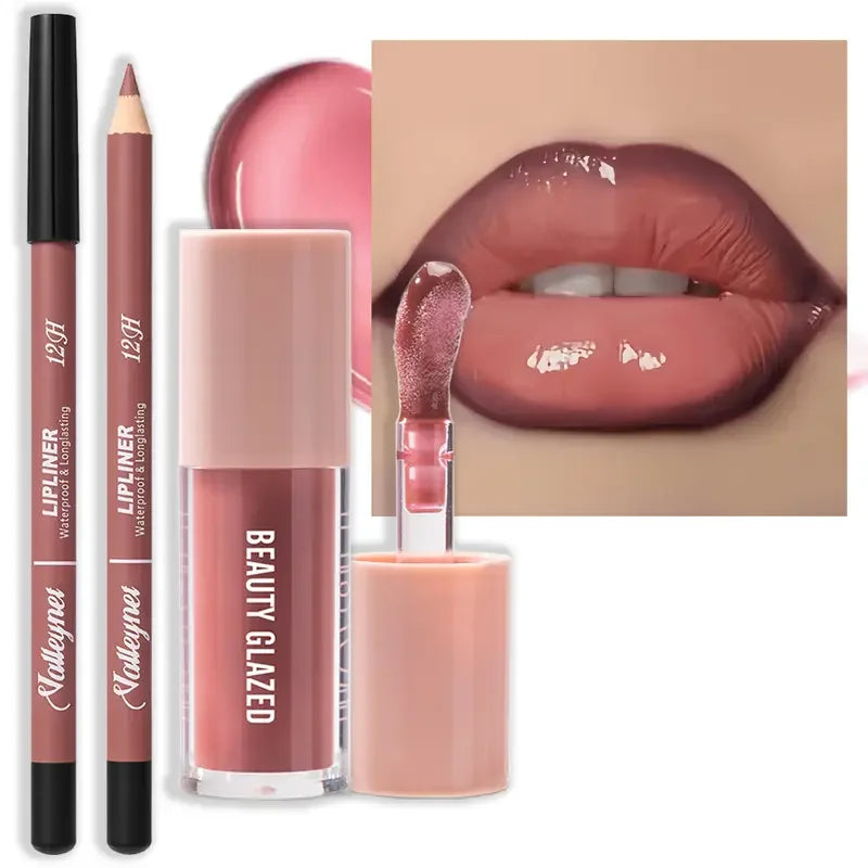 Waterproof Matte Lip Makeup Set with Lip Liner & Glaze - Long-Lasting, Assorted Colors