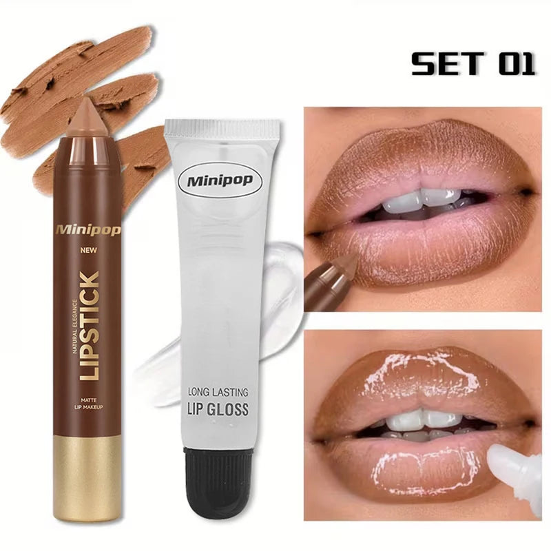 Lip Gloss and Lip Oil Set - Waterproof Matte Lip Liner & Gloss for Women