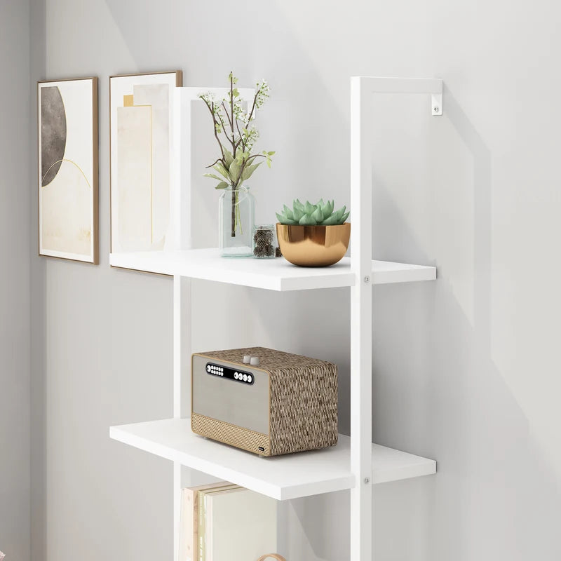 5-Tier Ladder Wall Shelf Storage Rack White Living Room & Study Organizer