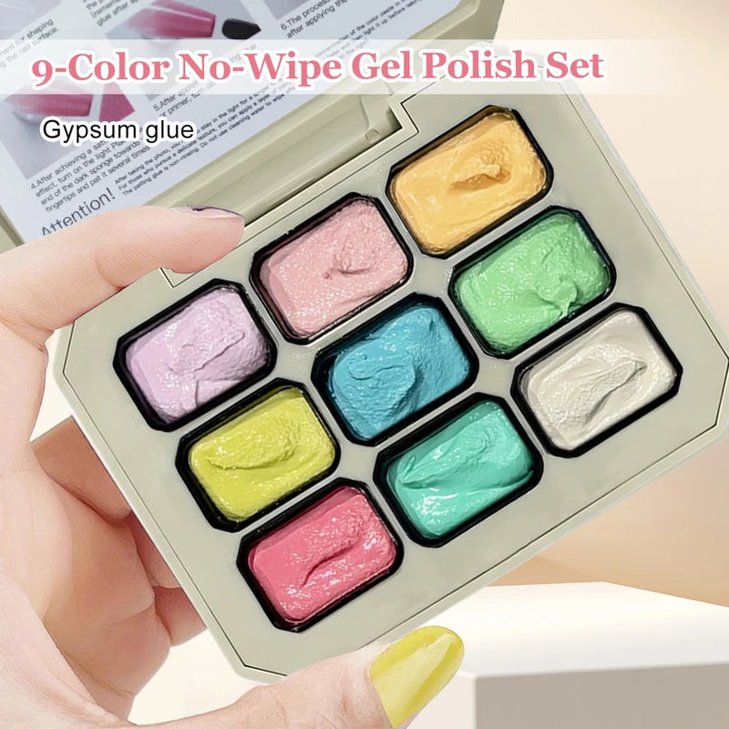 9-Grid Macaron Oil Painting Gel Set for Nails - Vibrant No Wipe Nail Polish