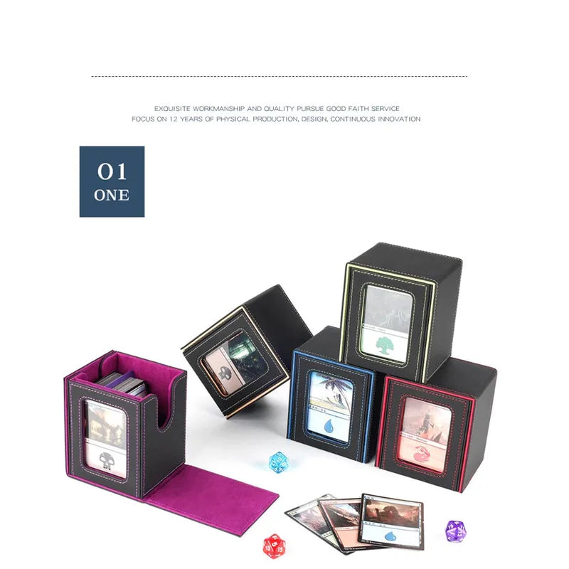 Game Card Storage Box Holds 100+ Cards PU Leather Organizer with Transparent Display