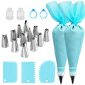 Reusable Cake Decorating Piping Set with Stainless Steel Tips & Silicone Pastry Bags