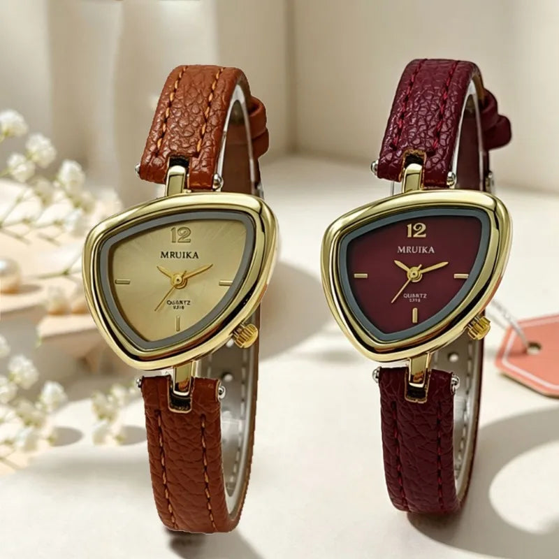 Irregular Triangle Women's Quartz Dress Watch with Leather Strap - Luxury Gift