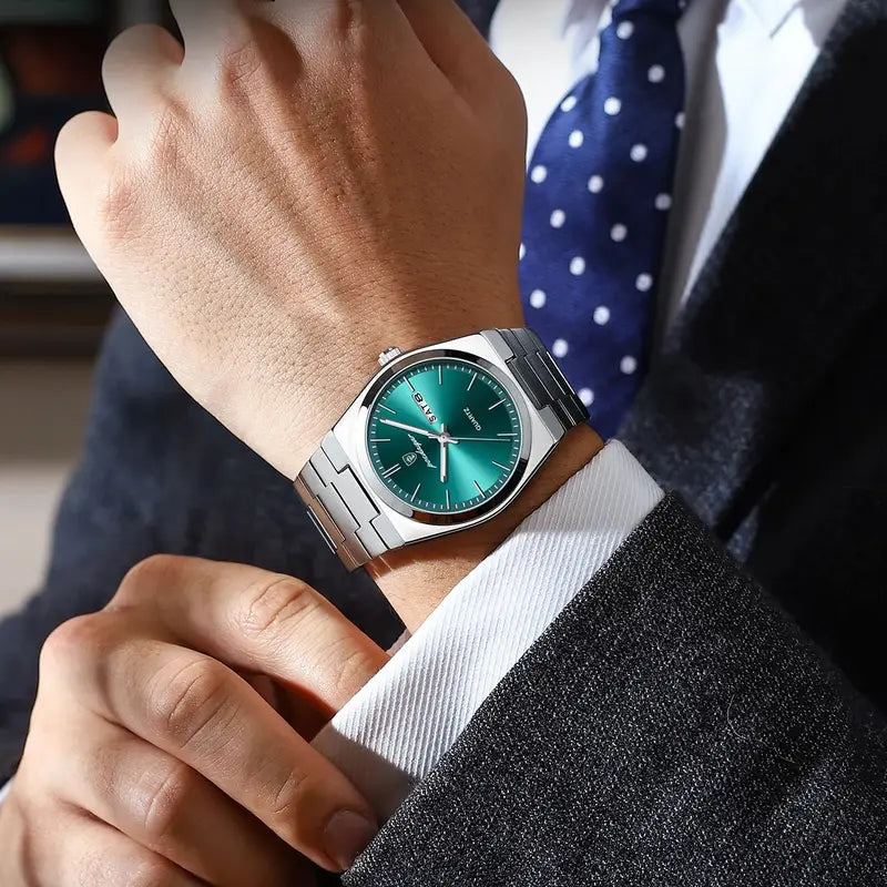 Men's Business Watch Stainless Steel Waterproof Luminous Quartz Wristwatch with Date