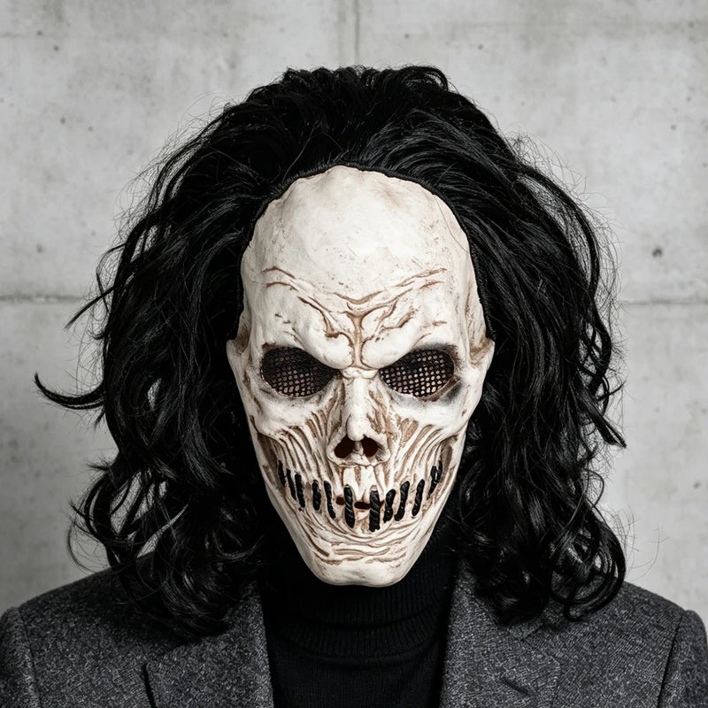 Black Latex Skull Mask for Halloween Parties and Cosplay