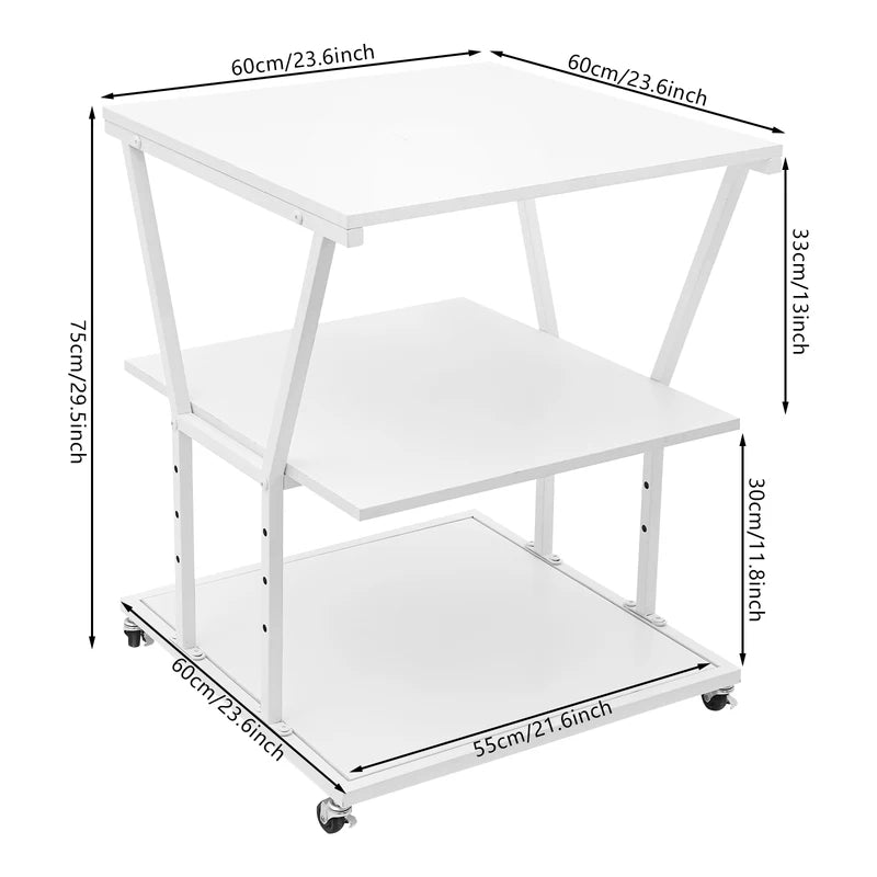 Adjustable 3-Tier Printer Stand with Locking Wheels - Home Office Storage Cart