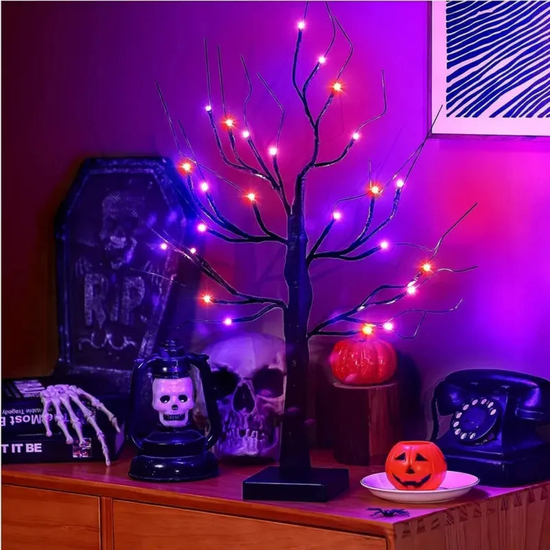 Halloween Artificial Birch Tree Light with 24 LED Colors Tabletop Decor