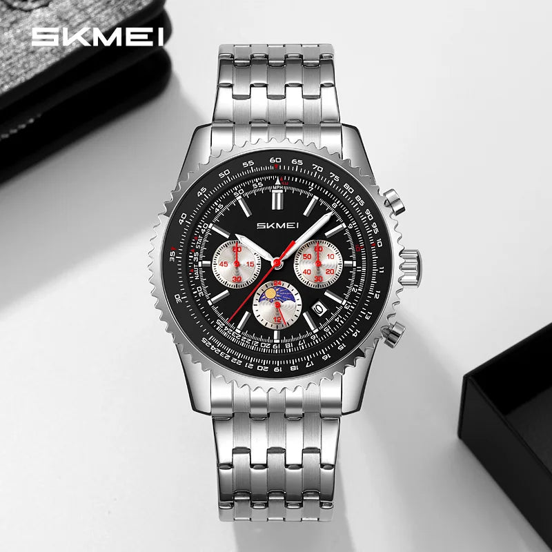 Luxury Men's Moon Phase Waterproof Chronograph Watch - Business Style