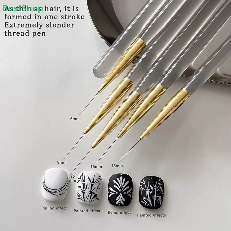 5-Pack Nail Art Brushes Set for Acrylic Flower & Line Drawing