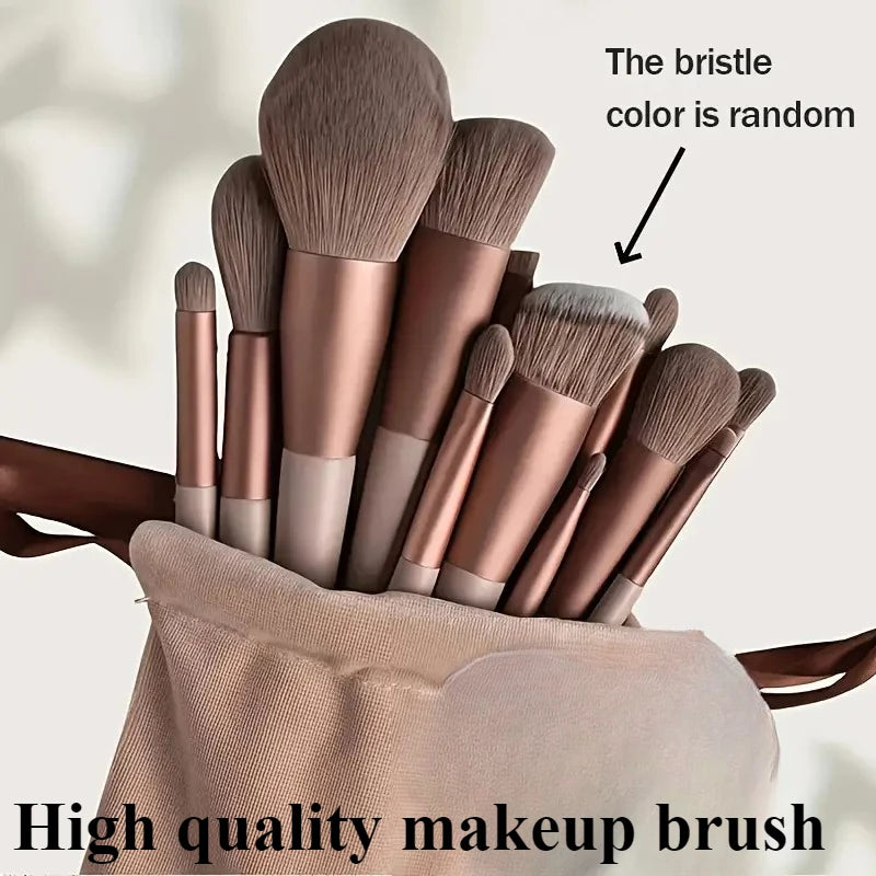 13-Piece Vegan Makeup Brush Set with Hybrid Fiber Bristles and Gift Pouch - Luxury Cosmetic Tools for Beginners and Pros