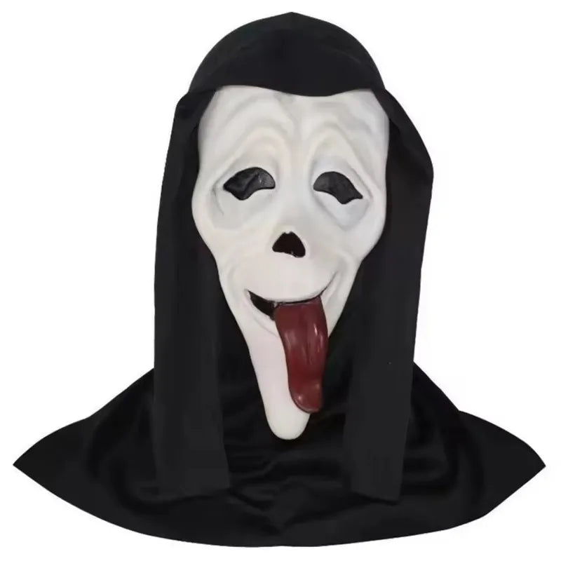 Halloween Creepy Face Mask with Tongue Out - Scary Cosplay Prop for Parties