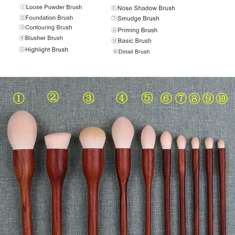 10PCS Sandalwood Makeup Brush Set Professional Blush Foundation Eyeshadow Tools