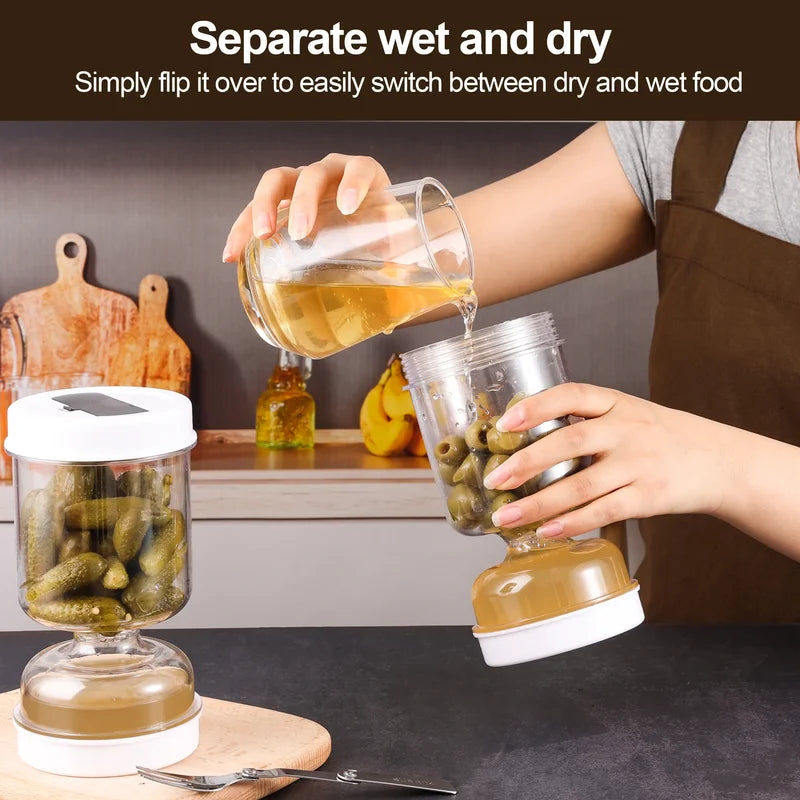 Olive and Pickle Strainer Jar with Airtight Lid - Food Storage Container
