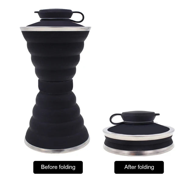 500ML Collapsible Silicone Water Bottle Leak Proof Travel Drinking Cup - Portable & Reusable