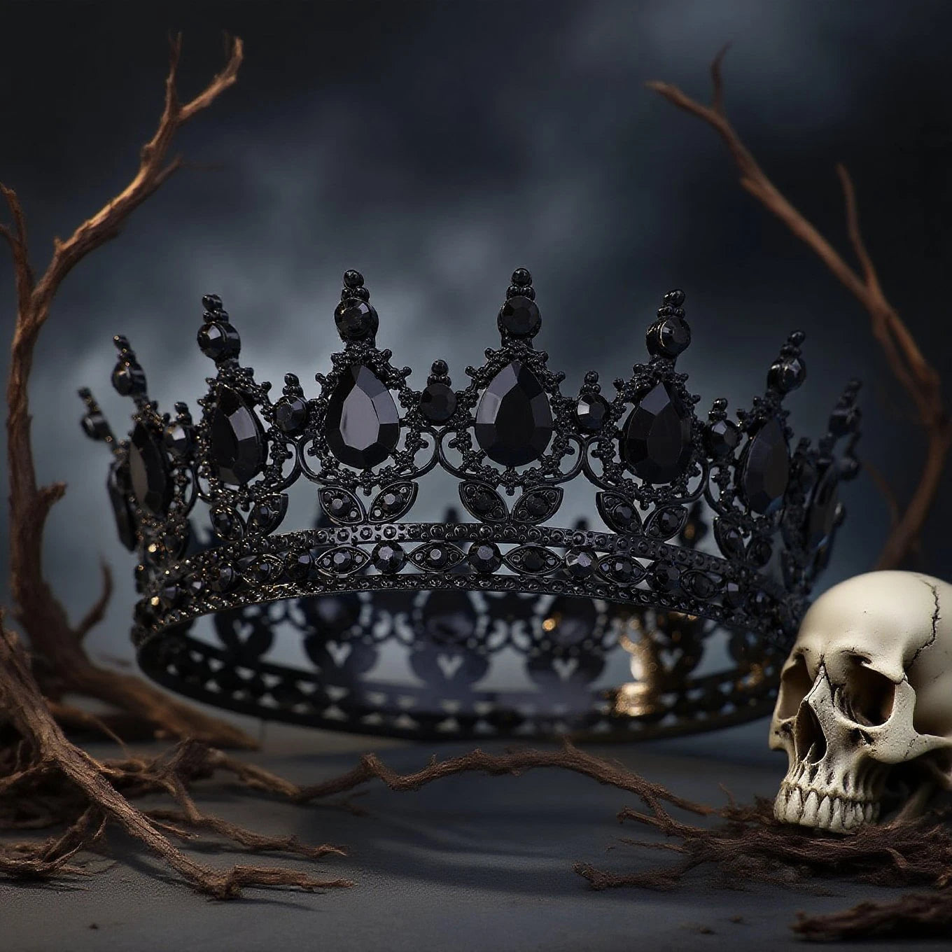 Vintage Black Crystal Rhinestone Tiaras and Crowns for Halloween Cosplay Hair Accessories