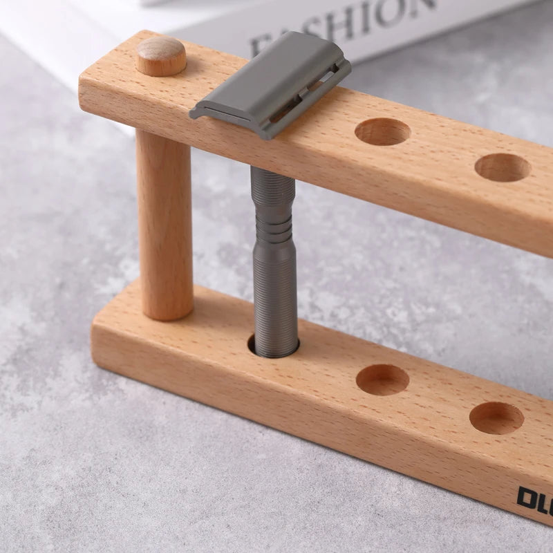 Beech Wood Razor Stand for Safety Razors | Shaving Tool Organizer