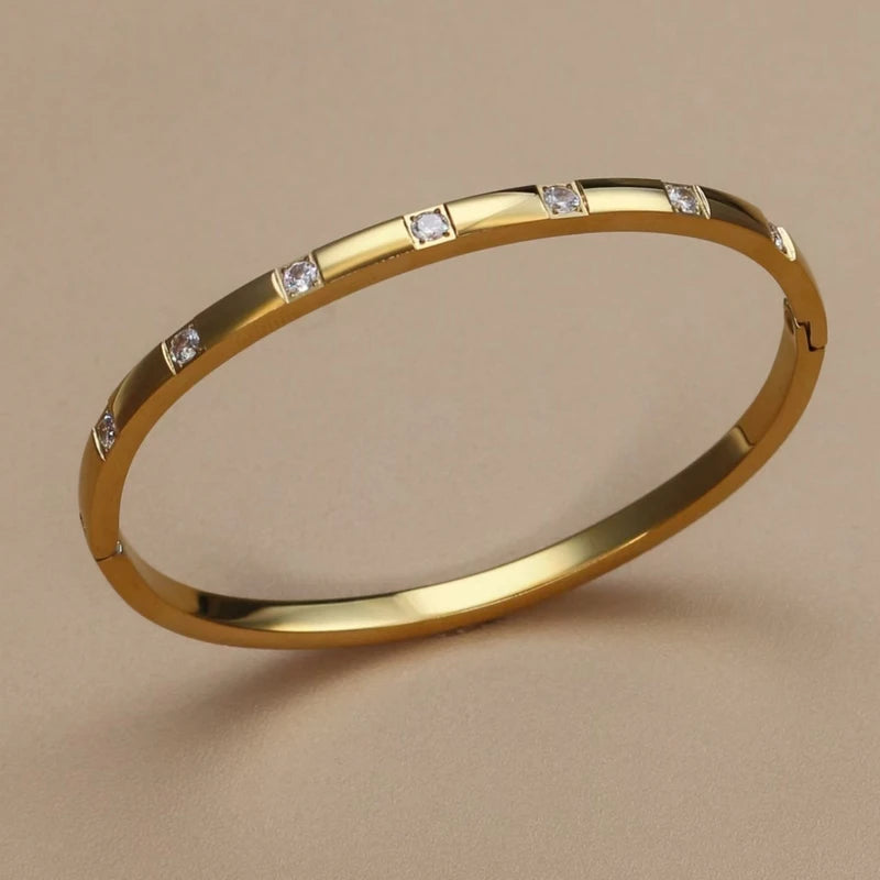 Square Coloured Zircon Stainless Steel Stacking Bracelet for Women