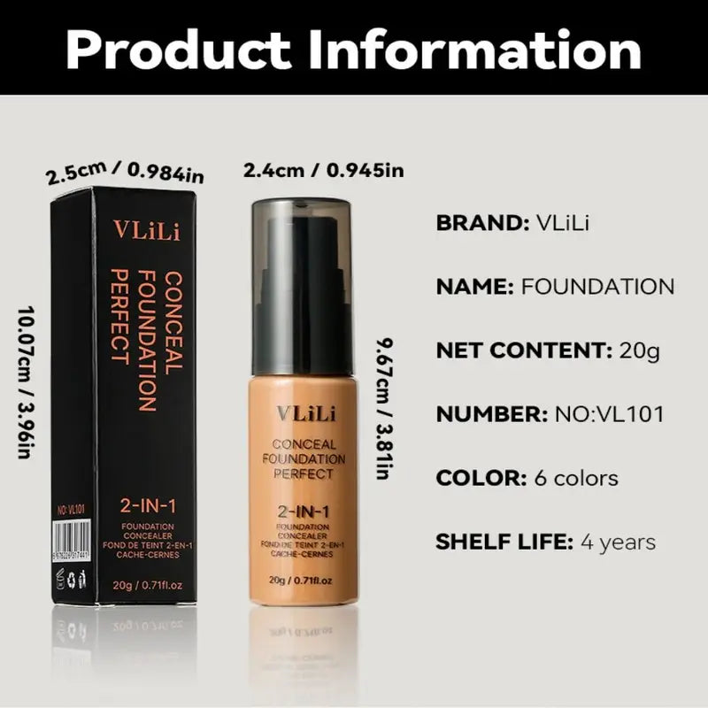 6 Colors Matte Waterproof Liquid Foundation Concealer - Oil-Control, Full Coverage