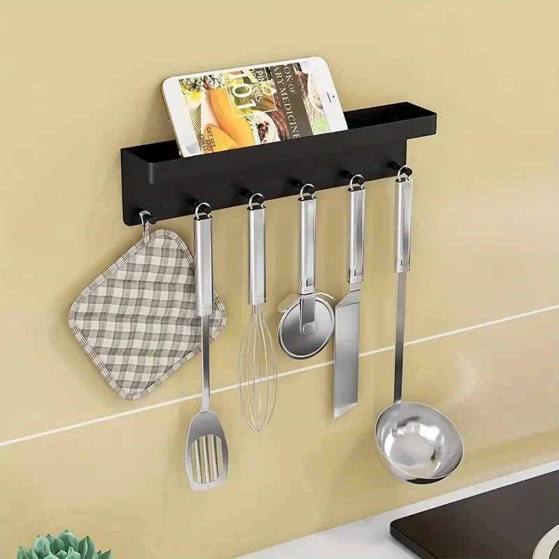 Wall Mount Key Holder with 6 Hooks and Storage Shelf – Kitchen & Bathroom Organizer
