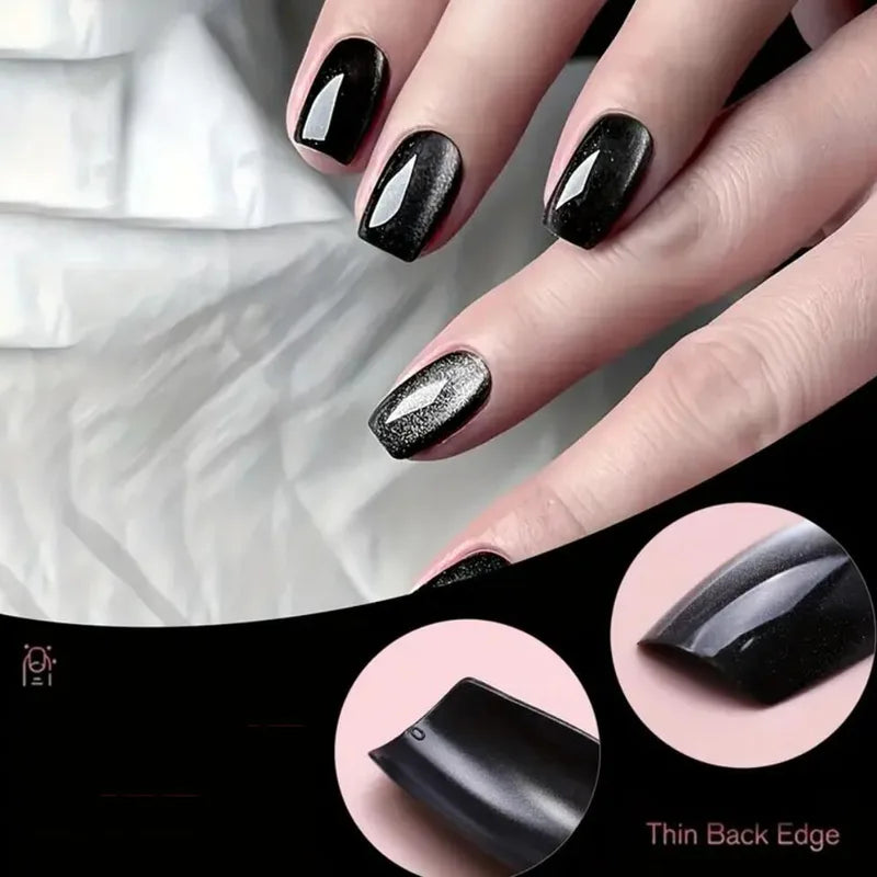 120Pcs Black Cat Eye Fake Nails Glossy Short Square Press-On Manicure Halloween