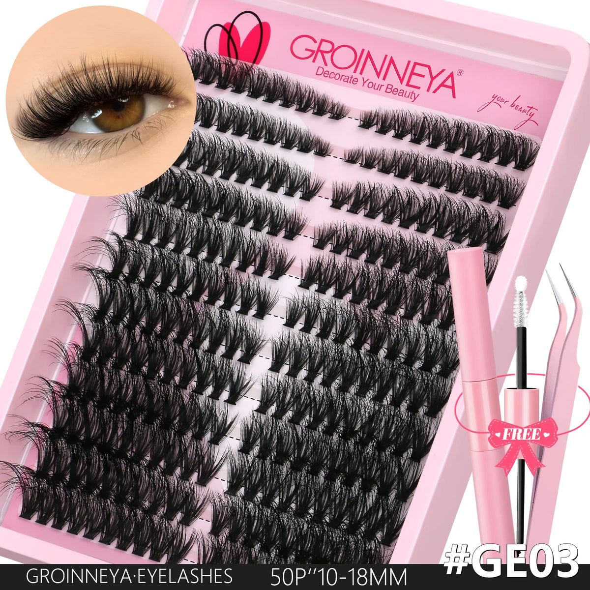 DIY Cat Eye Lash Clusters Kit with Adhesive & Sealant for Natural & Voluminous Look