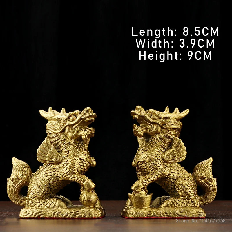 Copper Qilin Sculpture Set for Home & Office Decor - Animal Art Ornaments