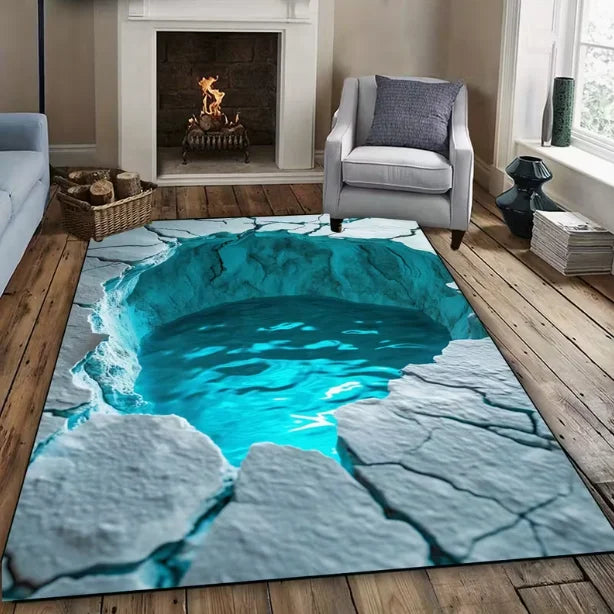 3D Desert Crack Water Area Carpet with Visual Illusion for Living Rooms & Bedrooms