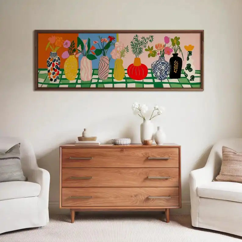 Abstract Floral Canvas Wall Art - Modern Panoramic Prints for Living Room & Bedroom