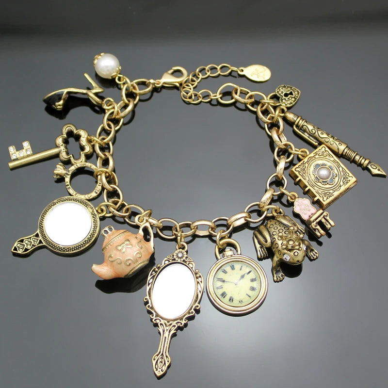 Vintage Chain Bracelet with Charms Beads Link Crystal Bangle for Women Men Jewelry Gift