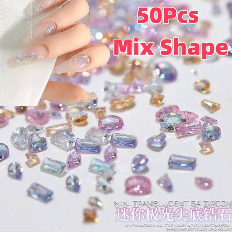 50Pcs Nail Art Charms Mini Zircon Sparkle Mix Shapes for Manicure & DIY Decoration
