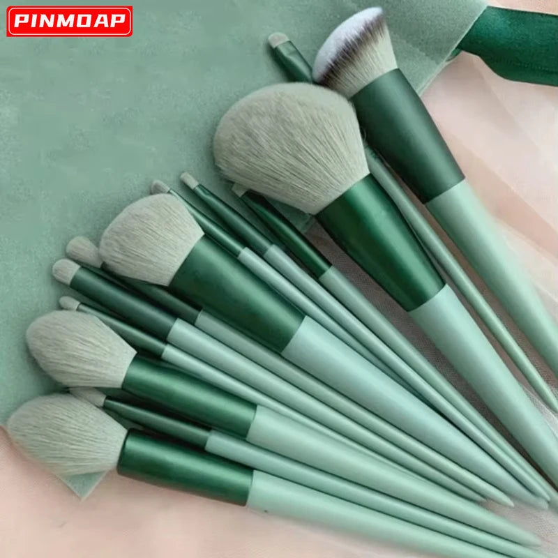 13-Piece Makeup Brush Set with Storage Bag - Soft Synthetic Fibers, Includes Foundation, Eye Shadow, Blush & Lip Brushes