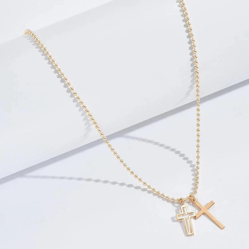 Minimalist Stainless Steel Cross Pendant Necklace for Men Women - Gold Color Jewelry