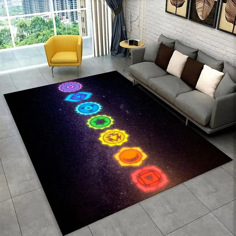 Rainbow Chakra Yoga Mandala Meditation Rug Non-slip Floor Mat for Bedroom & Living Room