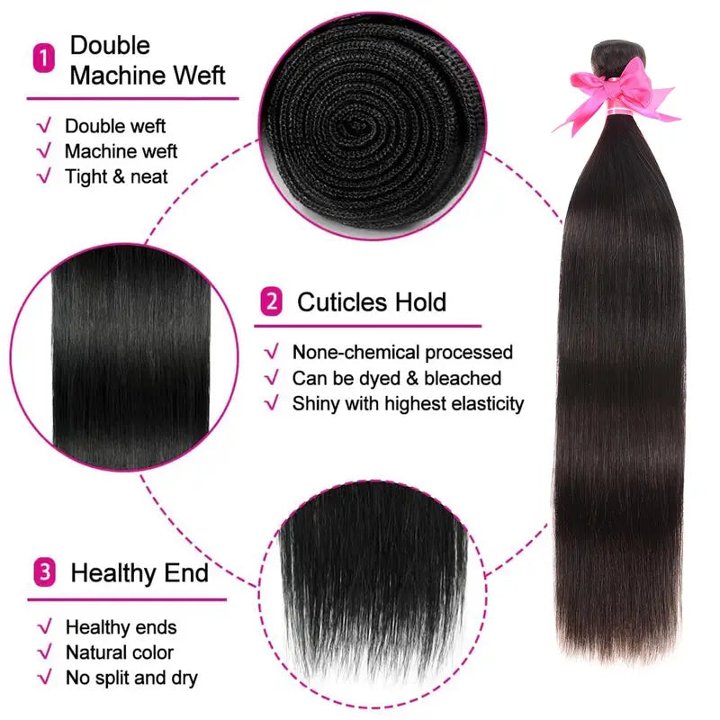 Straight Human Hair Extensions 4 Bundles 12A Virgin Brazilian Hair 20-26 Inch