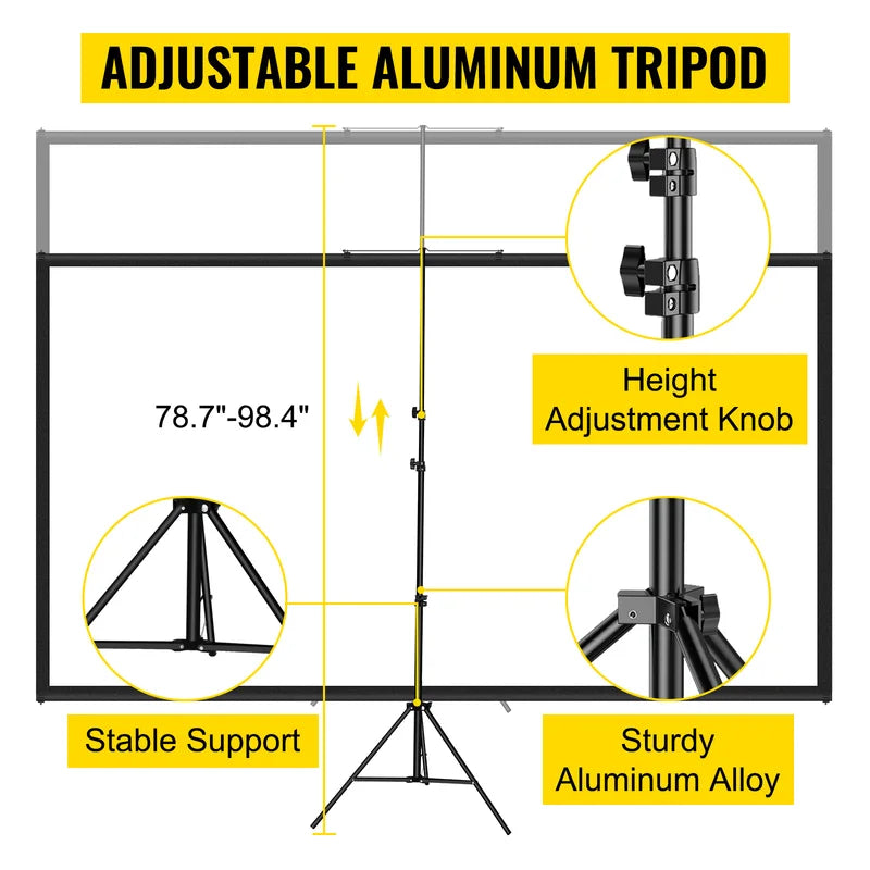100 Inch Portable Tripod Projector Screen with Stand 4K HD Indoor Outdoor