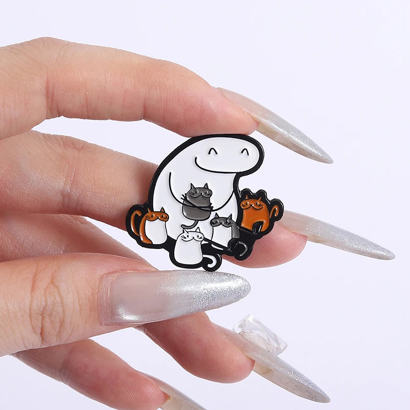 Funny Cartoon Cat and Flork Enamel Pins Set - Cute Brooches for Friends