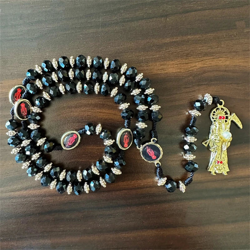 Holy Death Rosary Necklace - Santa Muerte Collar for Men Women - Gift