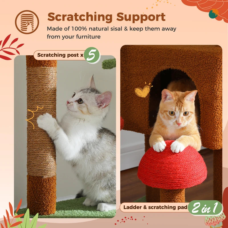Adjustable Floor-to-Ceiling Cat Tree Tower with Condo Hammock & Scratching Post