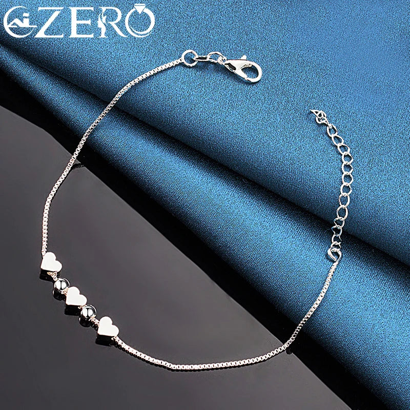 Gold-Plated Silver Heart Beads Chain Bracelet for Women - Wedding & Fashion Jewelry