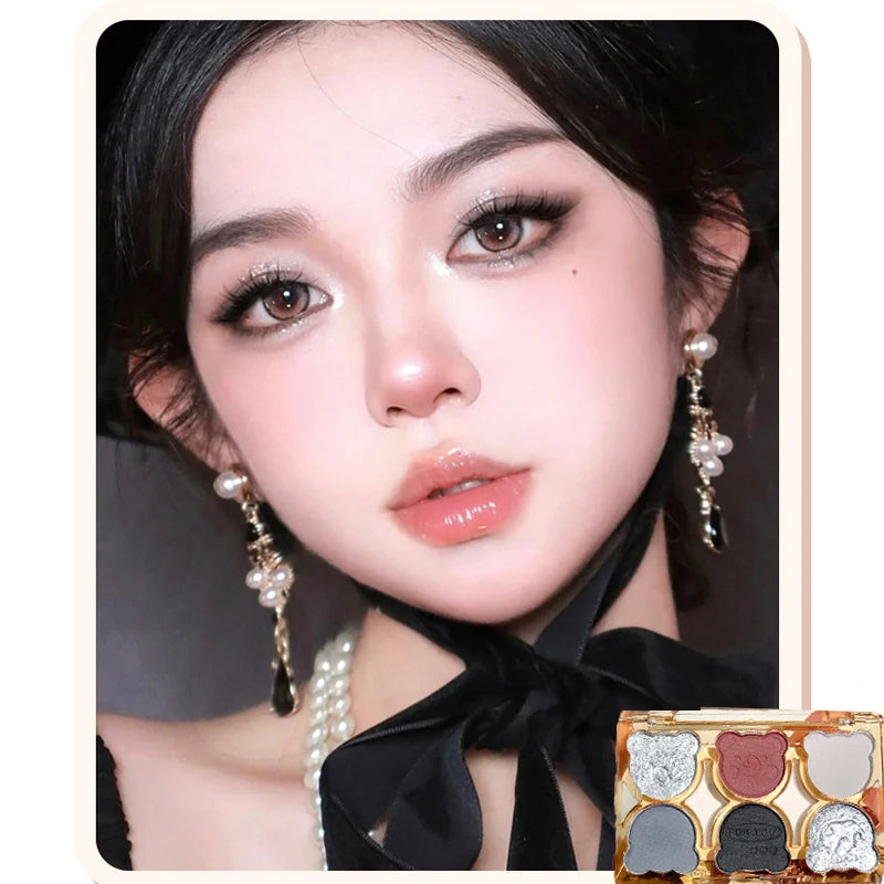Colorful Eyeshadow Palette with Glitter & Pearly Finishes - 6 Shades for Eye Makeup