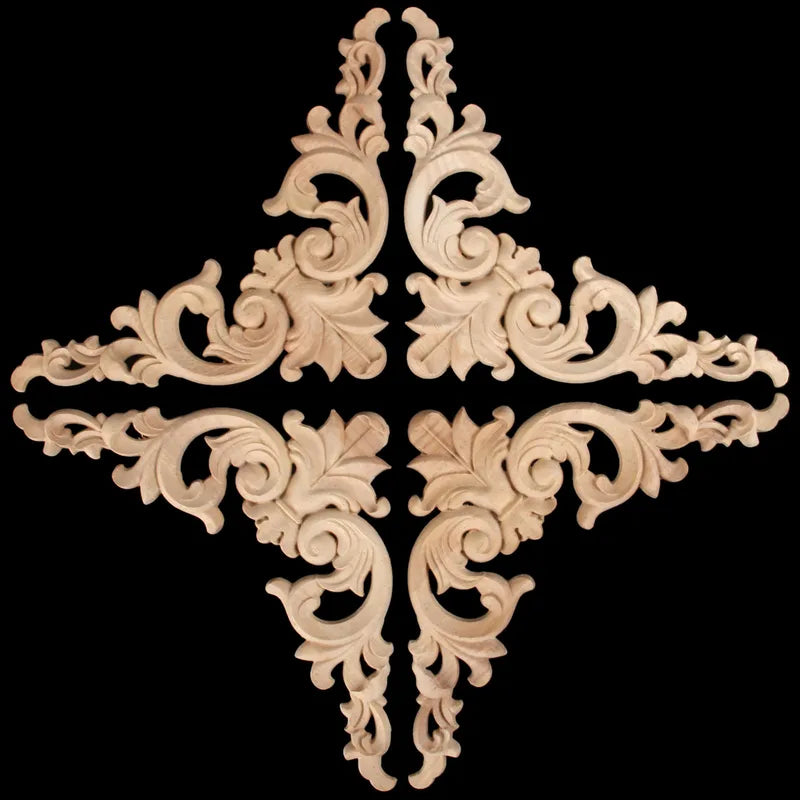 Wooden Corner Wall Decal Set - European Style Oak Flower & Branch Decor for Cabinets & Doors
