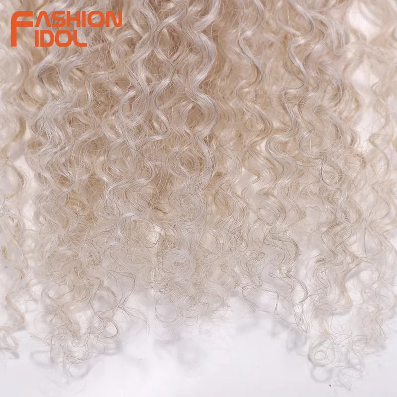 Kinky Curly Synthetic Hair Extensions Bundles - Ombre Blonde, 20-24 Inch, High Temp Fiber, 6 Pack