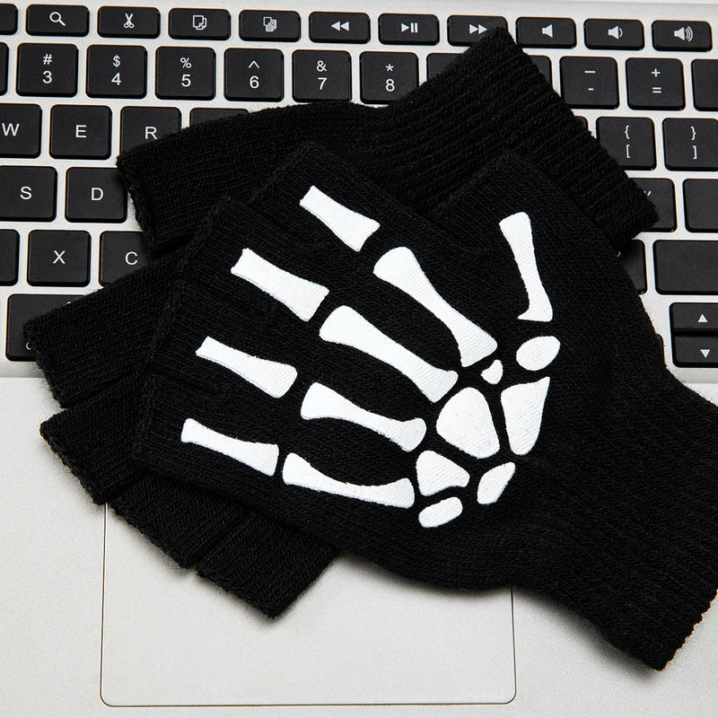 Halloween Knit Gloves with Skull Pattern for Boys & Adults - Warm Fall Winter Accessory