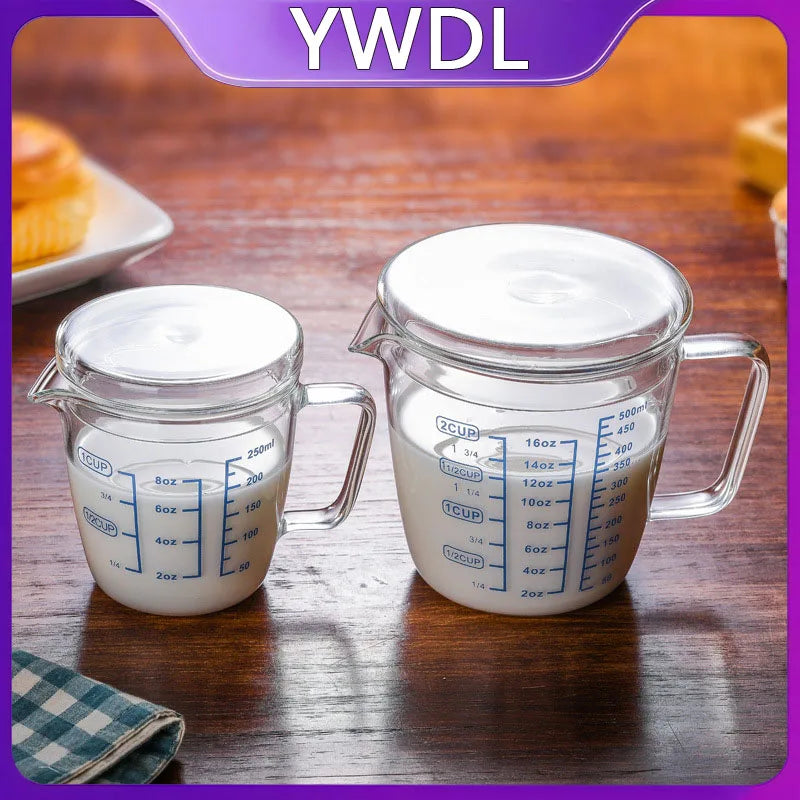 250/500ml Glass Measuring Cup with Lid - High-Temperature Microwave Safe