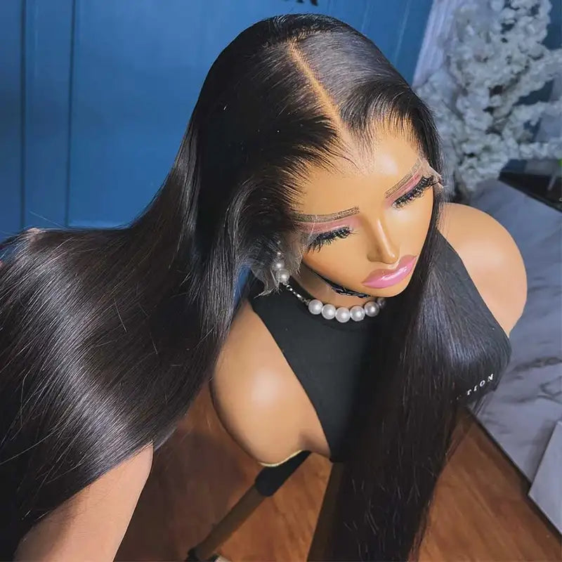 Long Human Hair Wigs 40-42 Inch HD Lace Frontal, Glueless Bone Straight for Women
