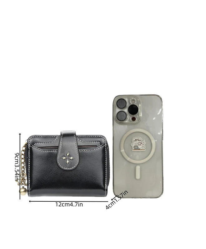 Women’s Short European and American Fashion Buckle Wallet with Zipper Coin Pocket