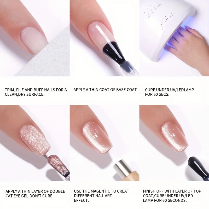 Holographic Mirror Cat Eye Gel Nail Polish with Magnetic Galactic Effect - 10ml, Soak Off UV LED