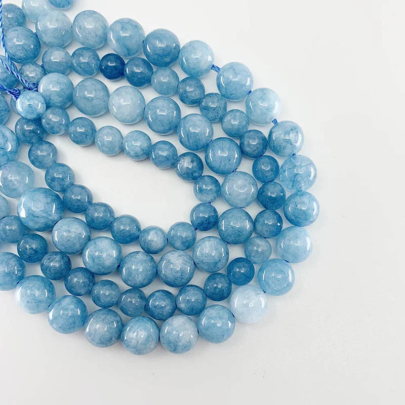Natural Aquamarine & Agate Bead Set - Round Loose Spacer Beads for Jewelry Making