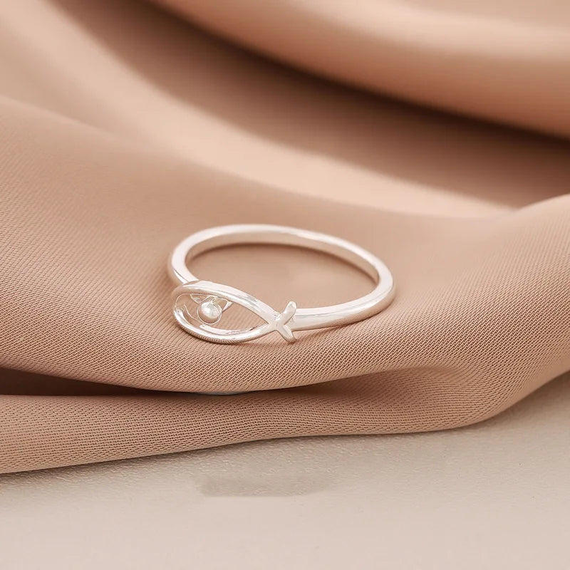 Sterling Silver Animal Opening Ring - Cute Fish Design, Exquisite Jewelry